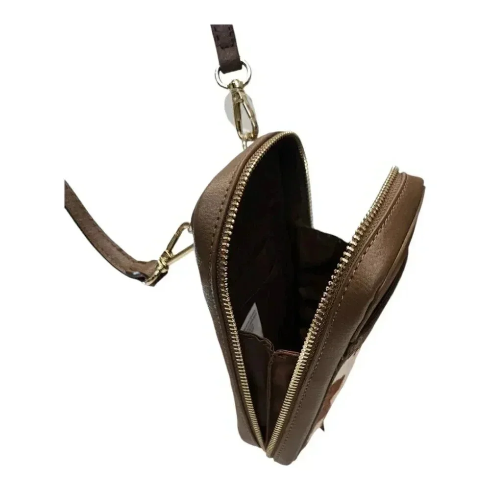 Vegan Leather Faux Cowhide Brown Cow Print Small Crossbody Compact Bag